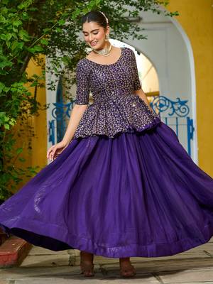 purple silk embroidered peplum top with lehenga 3