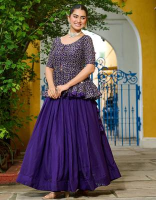 purple silk embroidered peplum top with lehenga 5