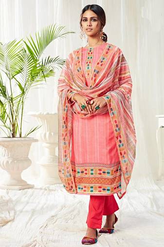 Peach cotton digital printed swarwoski work salwar suit