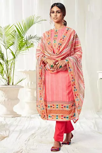 Peach cotton digital printed swarwoski work salwar suit