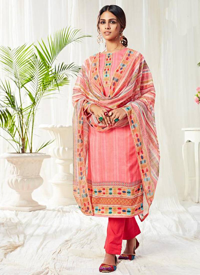 Peach cotton digital printed swarwoski work salwar suit