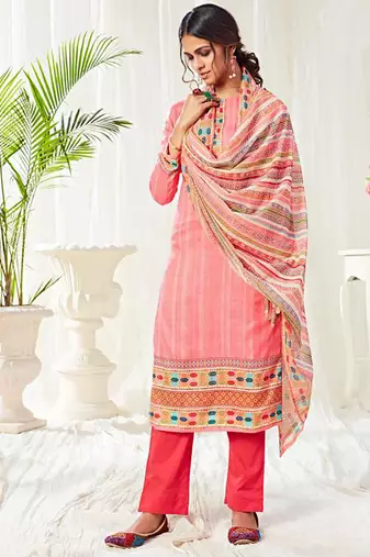 Peach cotton digital printed swarwoski work salwar suit