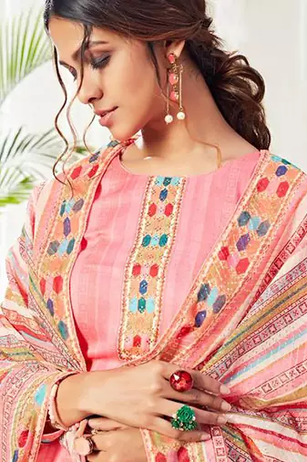 Peach cotton digital printed swarwoski work salwar suit