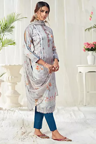 Light blue cotton digital printed swarwoski work salwar suit