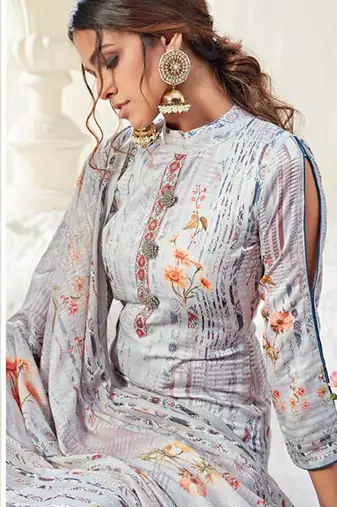 Light blue cotton digital printed swarwoski work salwar suit