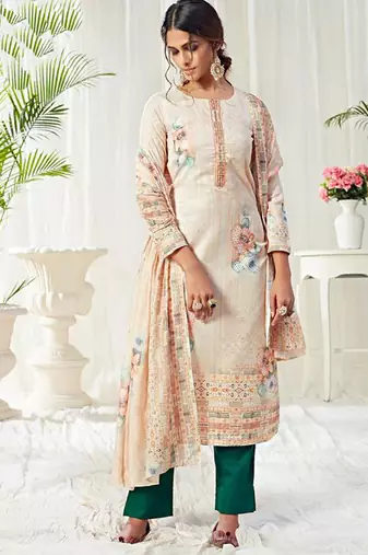 Off white cotton digital printed swarwoski work salwar suit