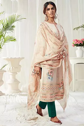 Off white cotton digital printed swarwoski work salwar suit