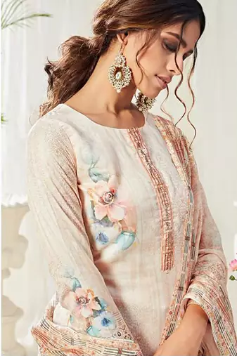 Off white cotton digital printed swarwoski work salwar suit