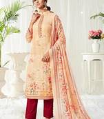 Cream cotton digital printed swarwoski work salwar suit