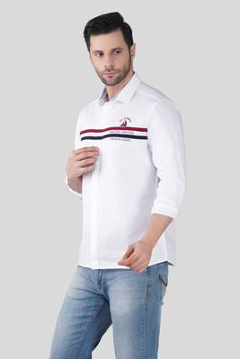 Pier seven men’s white casual cotton shirt with nautical stripe detail | full sleeve regular fit shirt 2