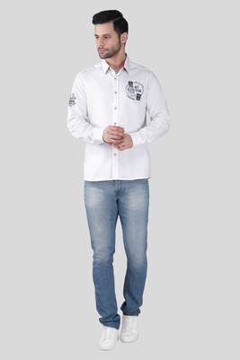 Pier seven men’s cotton white regular fit placement print casual shirt with full sleeves 1