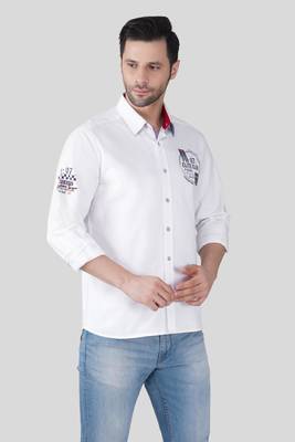 Pier seven men’s cotton white regular fit placement print casual shirt with full sleeves 2