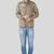 Pier seven men khaki solid graphic print with embroidery regular fit casual cotton shirt