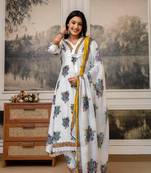 white floral cotton kurta pant set with dupatta