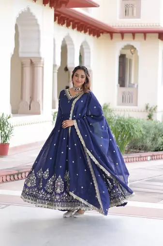 blue sequins embroidered anarkali