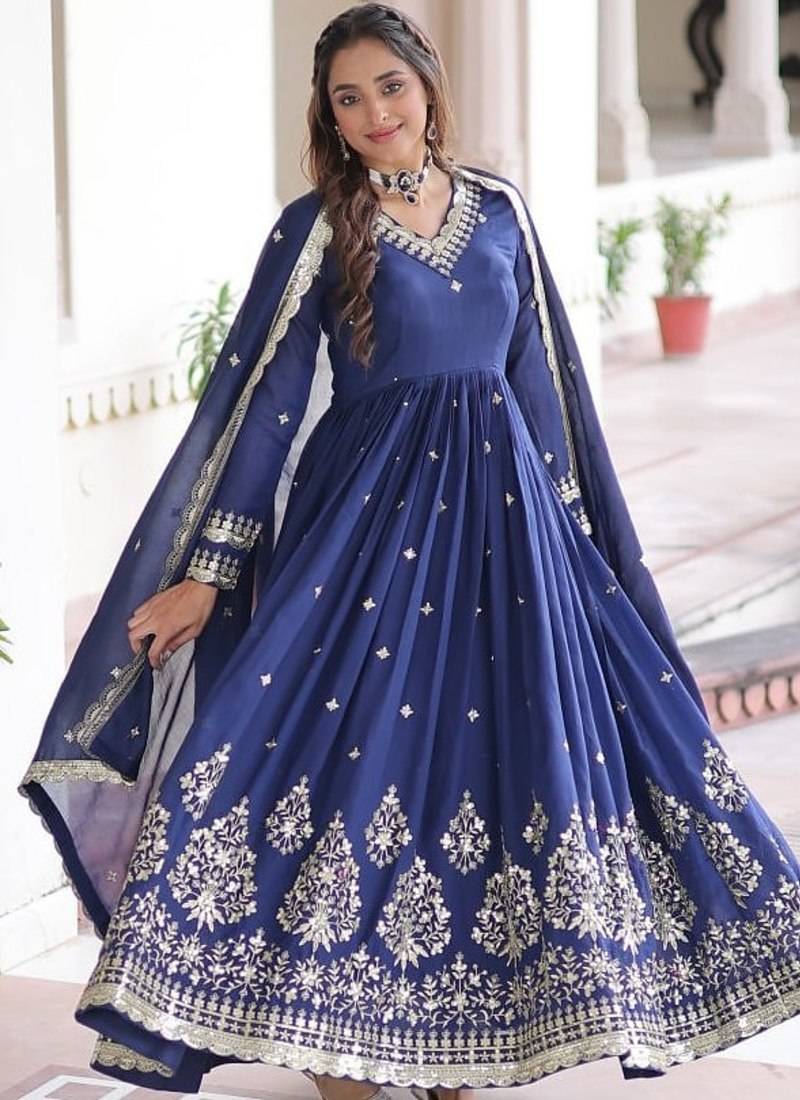 blue sequins embroidered anarkali