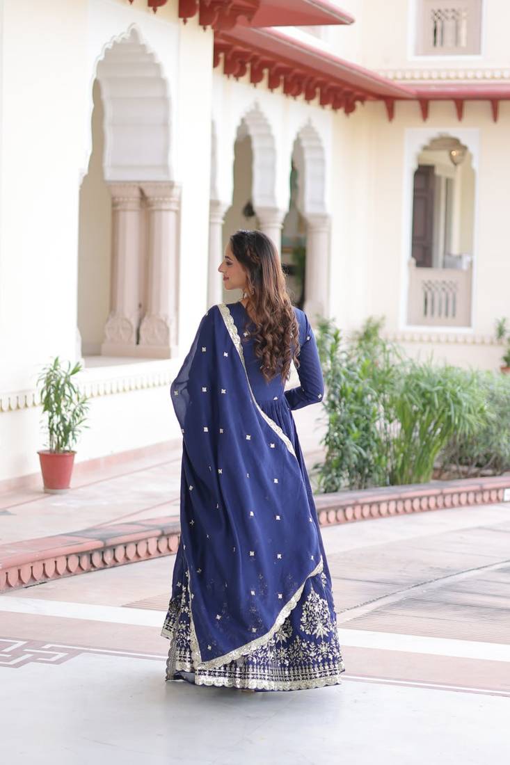 blue sequins embroidered anarkali