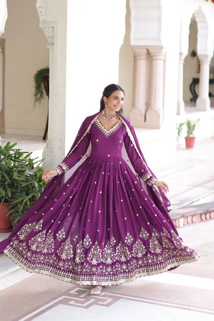 purple sequins embroidered anarkali