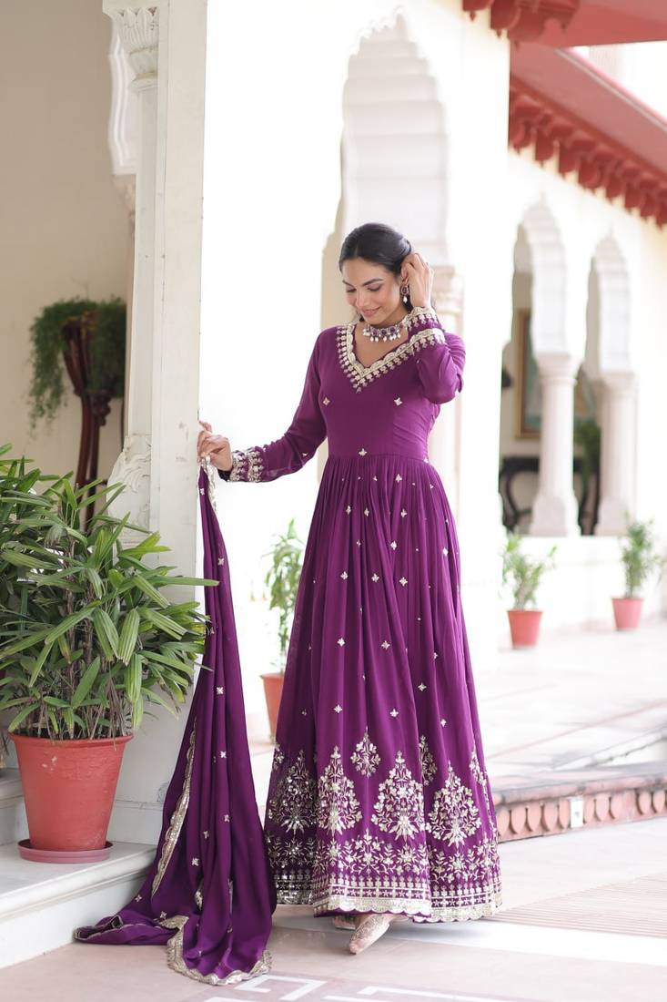purple sequins embroidered anarkali