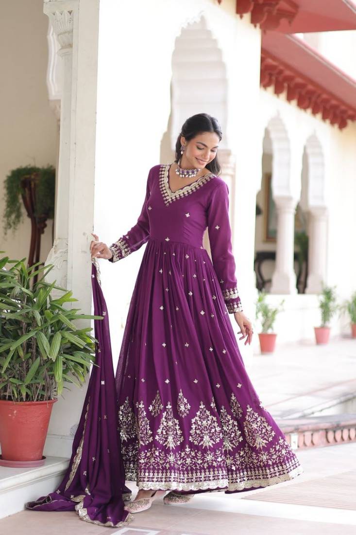 purple sequins embroidered anarkali
