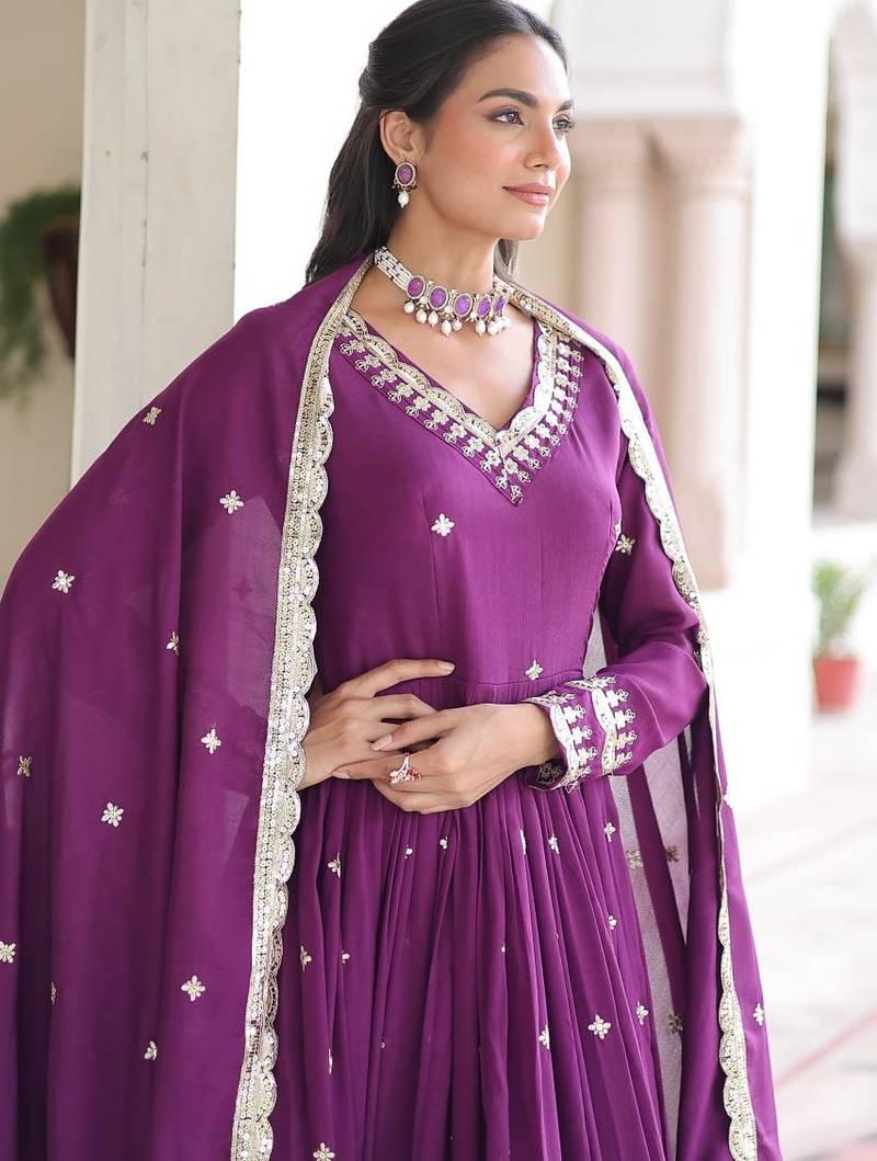 purple sequins embroidered anarkali