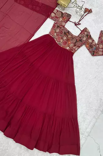 maroon georgette embroidered anarkali