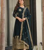Blue Georgette Zari Embroidered Gown With Dupatta
