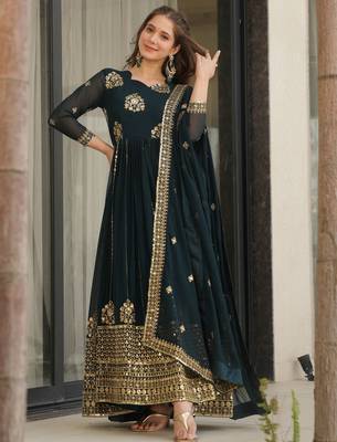 Blue Georgette Zari Embroidered Gown With Dupatta 3