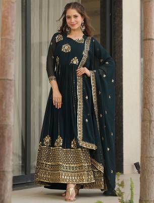Blue Georgette Zari Embroidered Gown With Dupatta 4