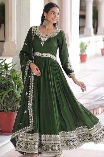 mehendi silk embroidered anarkali