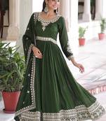 mehendi silk embroidered anarkali