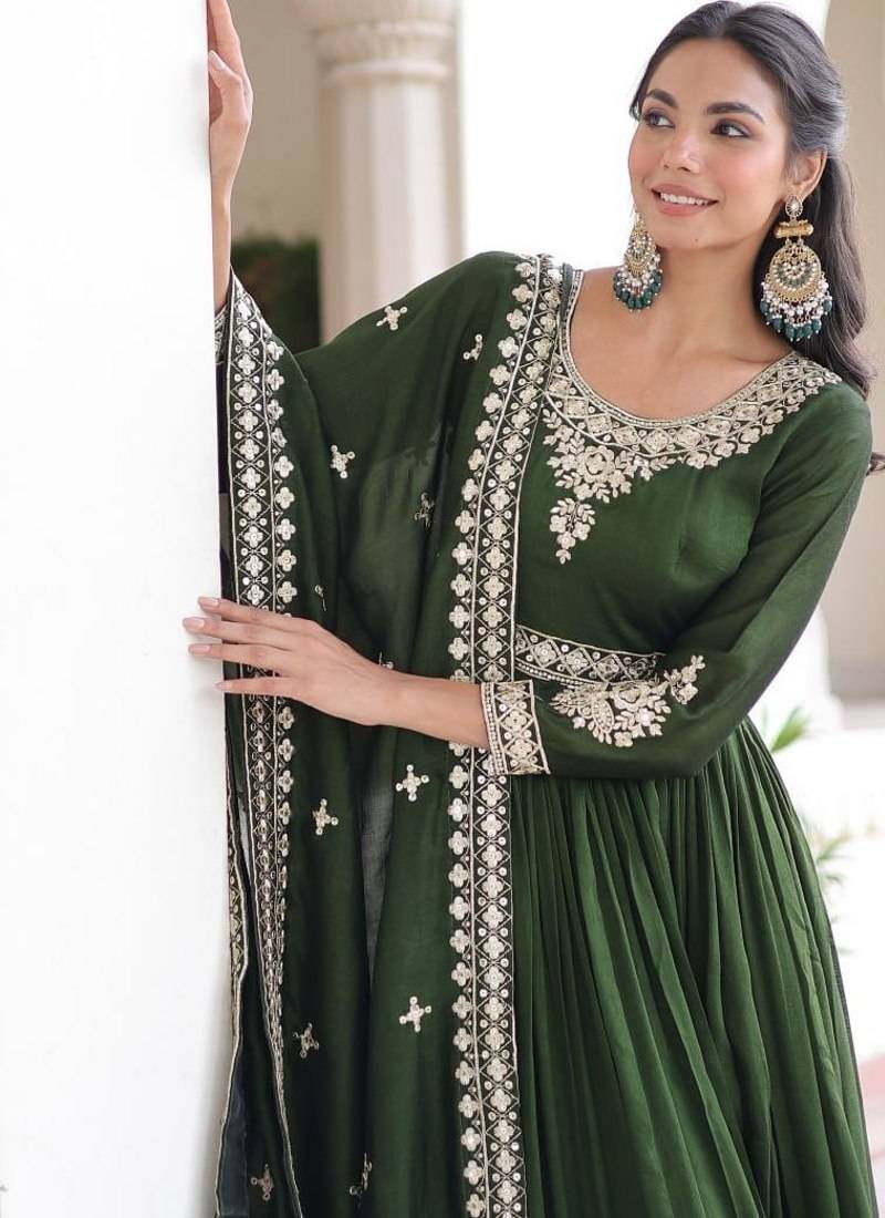 mehendi silk embroidered anarkali