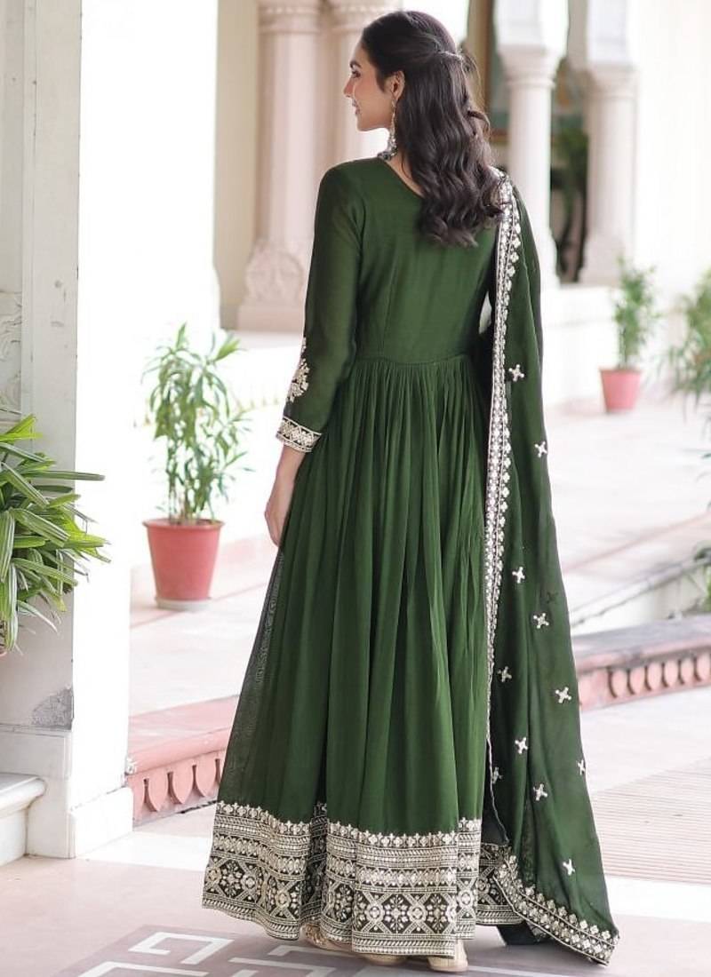 mehendi silk embroidered anarkali