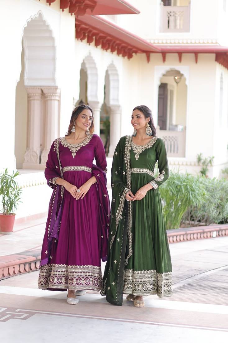 mehendi silk embroidered anarkali