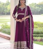 wine vichitra silk gown