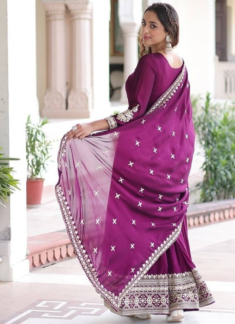 wine vichitra silk gown