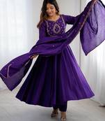 purple roman chanderi silk anarkali suit