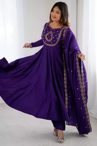 purple roman chanderi silk anarkali suit