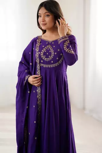 purple roman chanderi silk anarkali suit