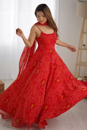 red chiffon anarkali