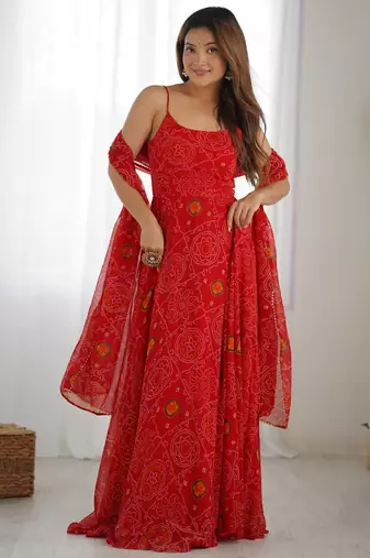 red chiffon anarkali