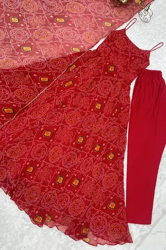 red chiffon anarkali