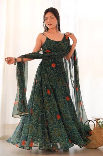 green sequins zari embroidered gown with pant and dupatta