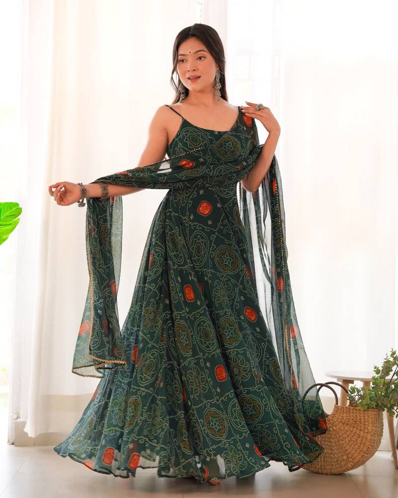 green sequins zari embroidered gown with pant and dupatta
