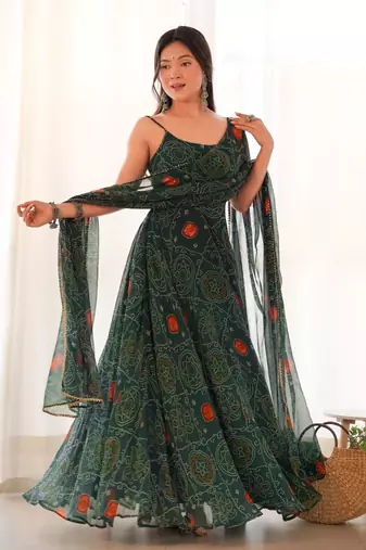 green sequins zari embroidered gown with pant and dupatta