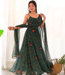 green sequins zari embroidered gown with pant and dupatta