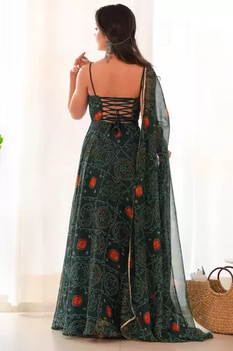 green sequins zari embroidered gown with pant and dupatta