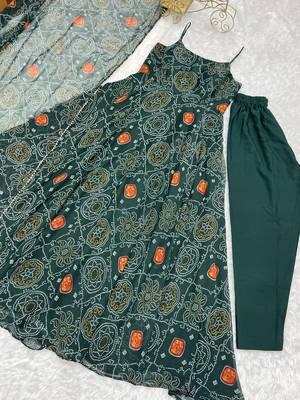 green sequins zari embroidered gown with pant and dupatta 5