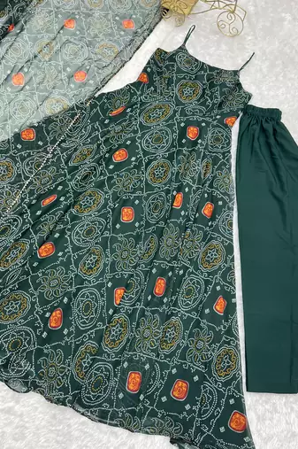 green sequins zari embroidered gown with pant and dupatta