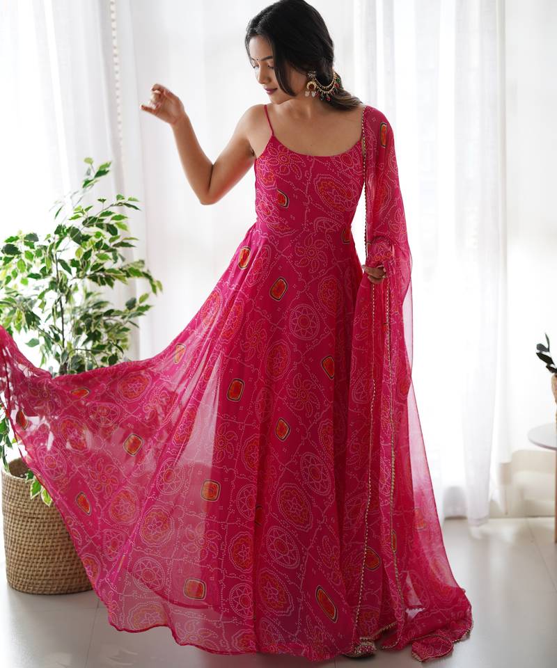 pink embroidered gown with pant and dupatta
